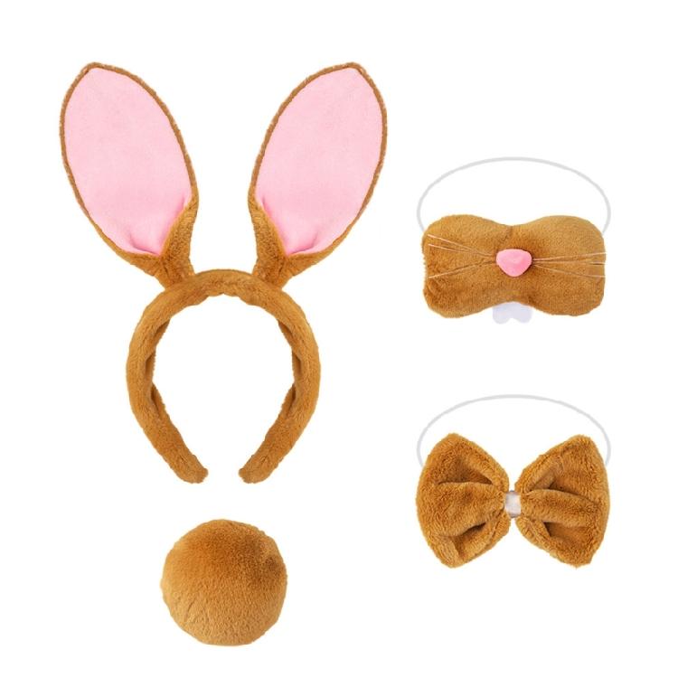 4Pcs Kids Adults Rabbit Ears Headband Bowtie Nose Bunnies Tail Easter Bunnies Costume Set for Halloween Cosplay Party