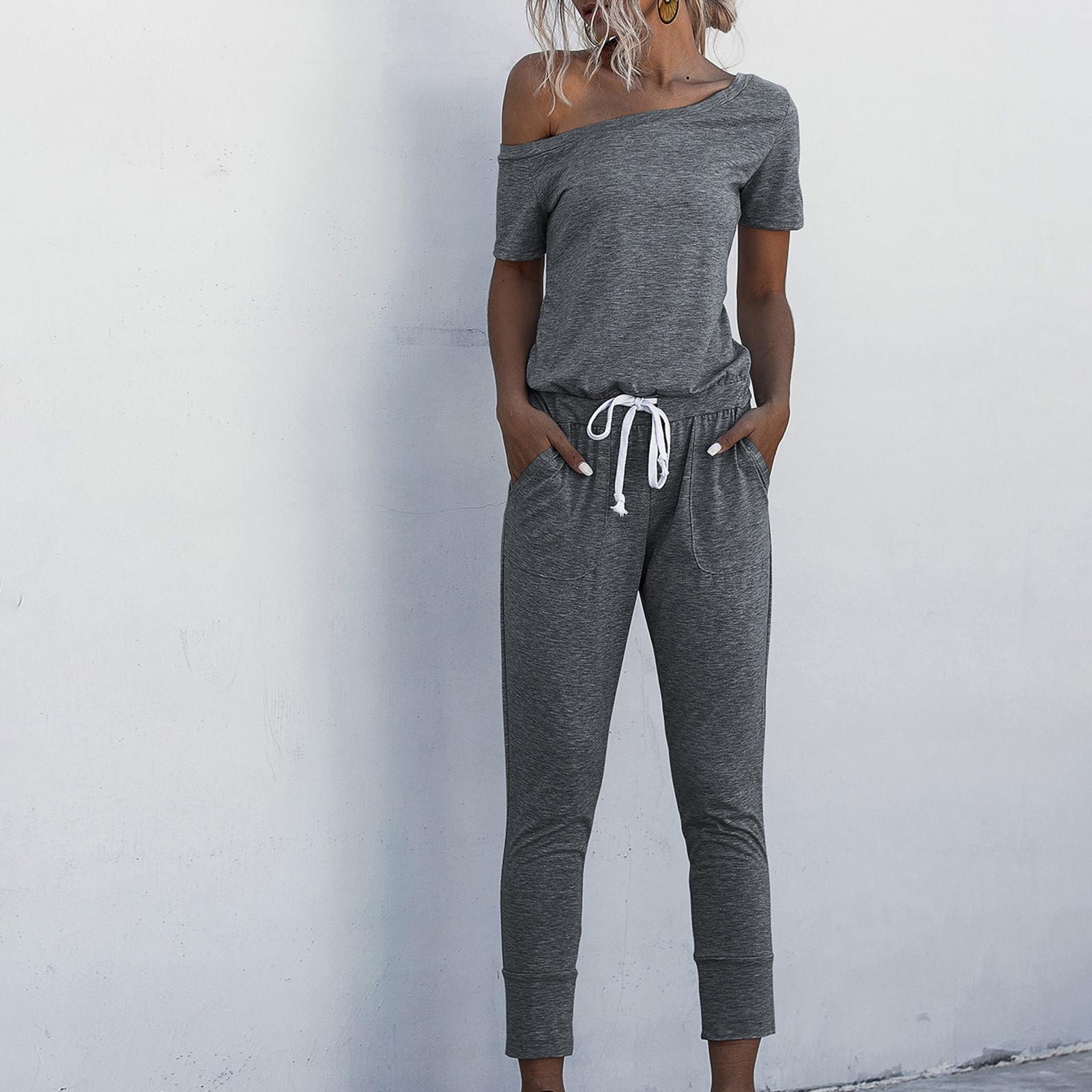 

Женский повседневный модный однотонный комбинезон с открытыми плечами XL