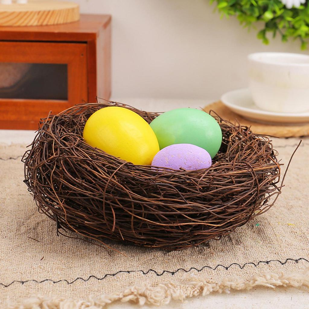 Round Rattan Bird Nest Easter Handmade DIY Craft Vine Simulation Bird Nest Egg Decor Props Home Garden Window bird house