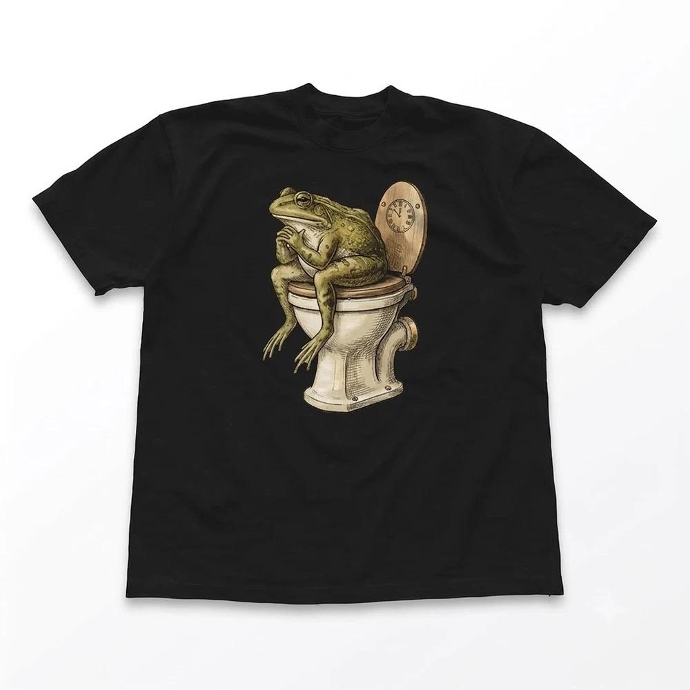 Frog On Toilet Funny Toad Black TShirt S