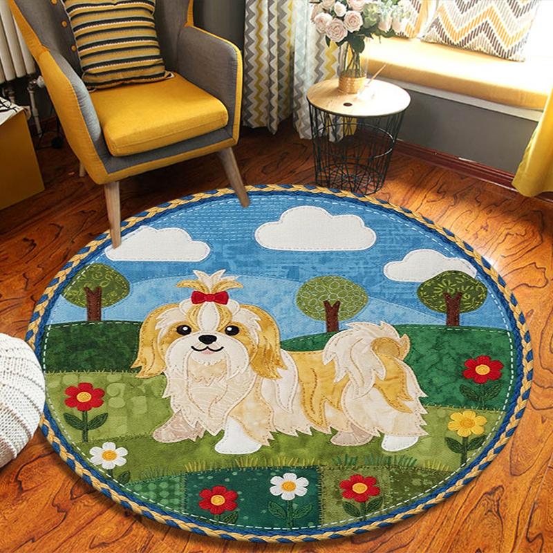 

Cute Dogs Cartoon Round Area Rug,Carpet Rug for Living Room Bedroom Sofa Playroom Decor,Non-slip Floor Mat 80cmx80cm