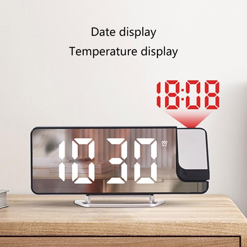 180° Rotation Digital Projections Alarm Clock Night Power-off Memory Table Clock 12H/24H Bedroom Electronic Clock