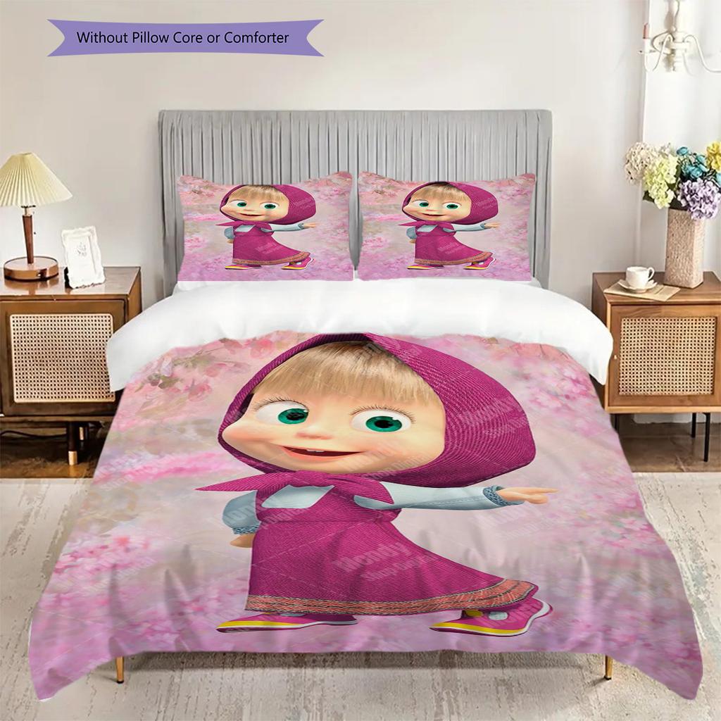 Russian comedy animation Masha and the Bear Comfortable Duvet Cover and Pillowcases (1 duvet cover + 2 pillowcases, duvet insert not included) T4