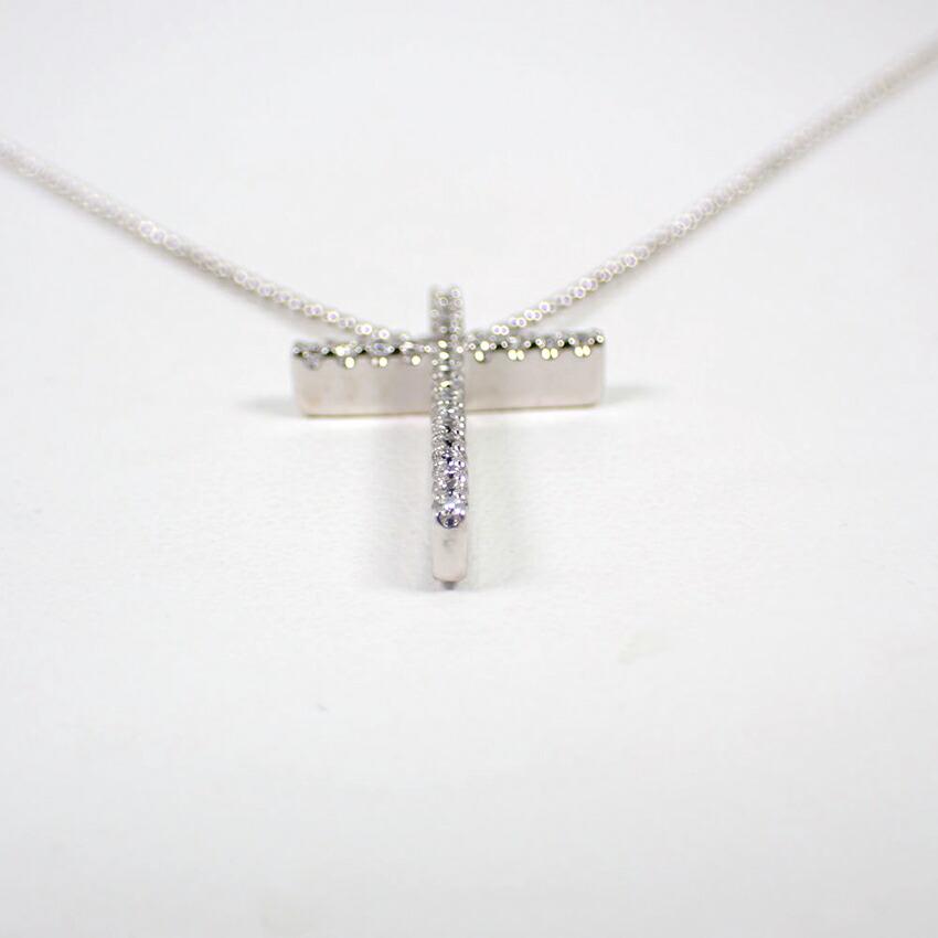 [Pre-owned] VENDOME K18WG Diamond Cross Pendant / j36-9