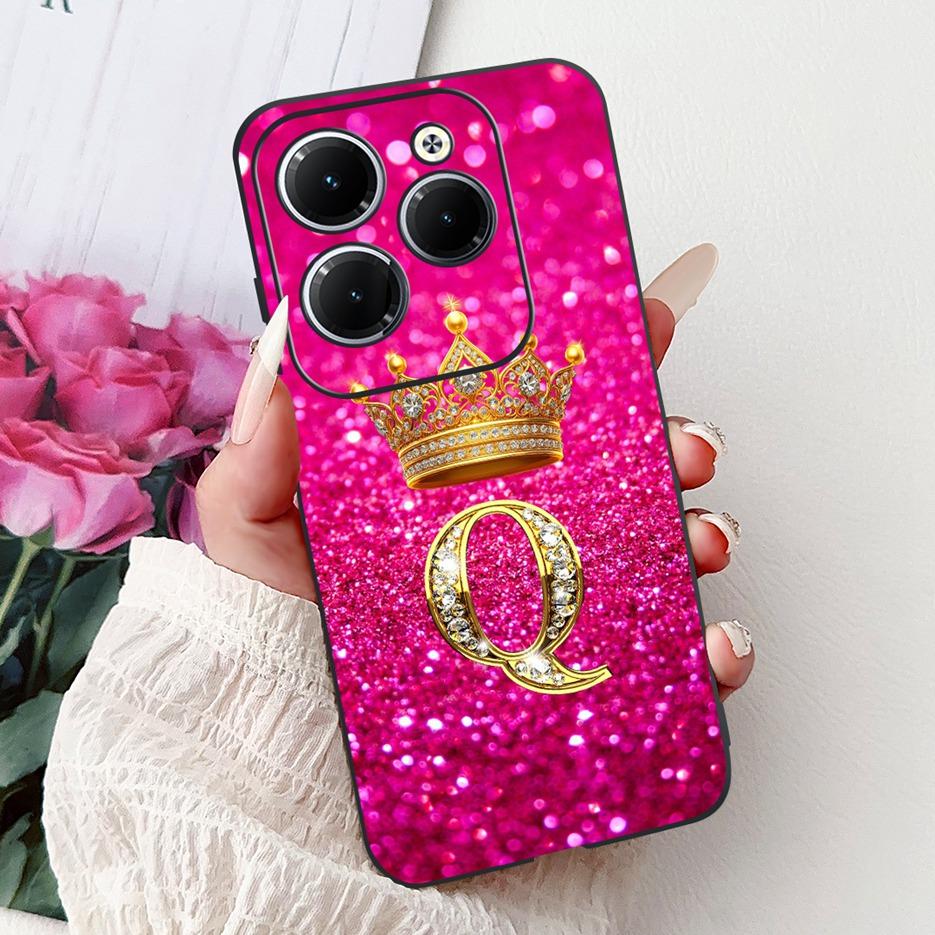 Pro pouzdro Infinix Hot 40 Pro X6837 Luxusní kryt s písmeny a korunkou Měkké silikonové pouzdro na telefon Pro Infinix Hot 40i Hot40 Pro Hot40i