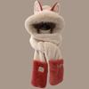 Winter Fire Fox Ears Warm Fluffy Ski Scarf Gloves Integrated Hat Women's Thickened Three-piece Set