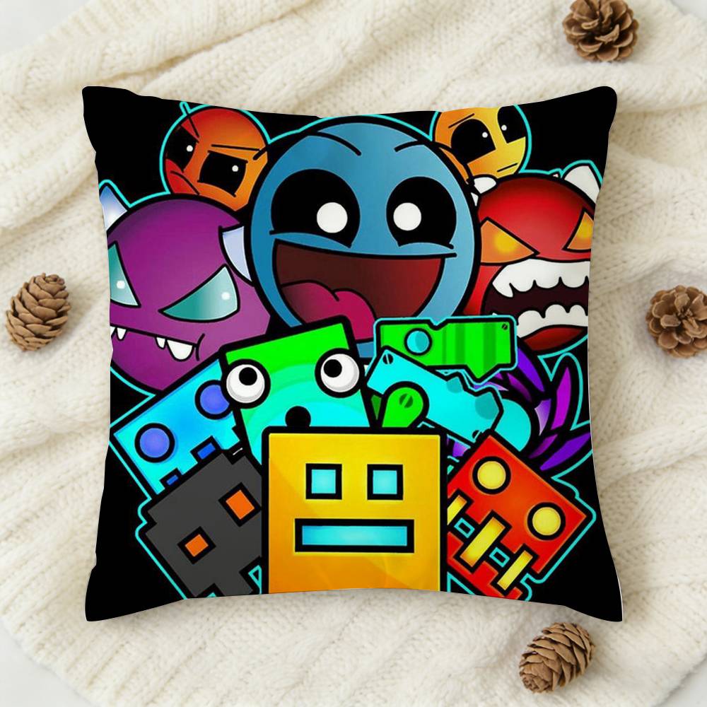 MUSIC Game GGeometry Dash Doublesided Printed Square Decorative Cushion Cover for Sofa Living Room Home Decor