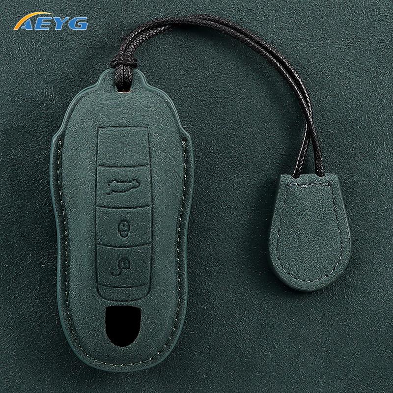 Leather Car Key Case Cover Fob for Porsche Panamera Cayenne Cayman 718 971 911 9YA Macan Boxster Carrera Taycan Accessories
