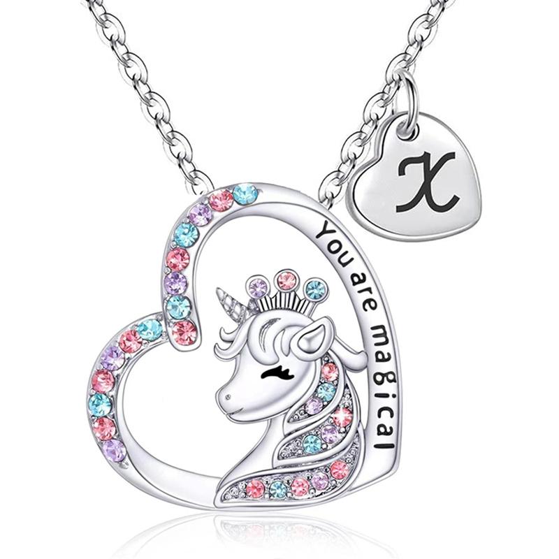 Initial Letter Unicorn Necklace You Are Magical Horse Pendant Necklaces For Girls Birthday Gifts