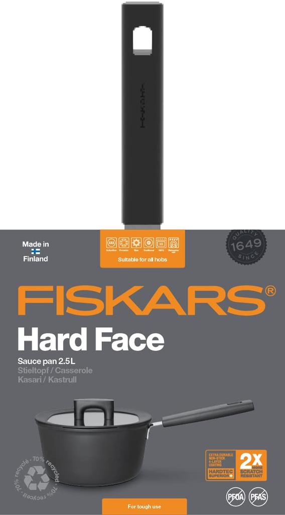 [Officially Imported] Fiskars 20cm Saucepan (with Lid), Induction/Gas Compatible, Non-Stick, "Hard Face" 1052235
