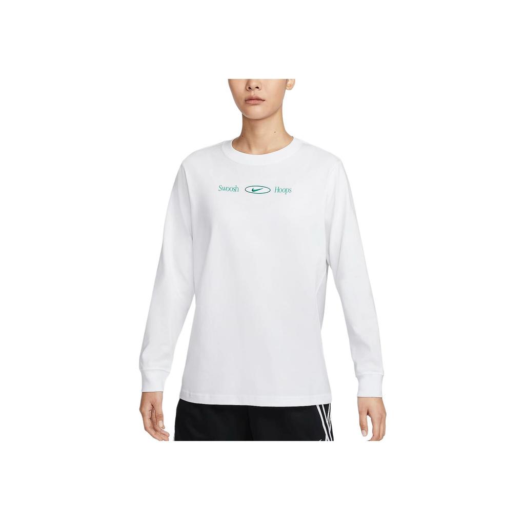 Nike Sportswear Printed Loose Fit Crew Neck Long Sleeve T-Shirt Women tops White FZ3489-100