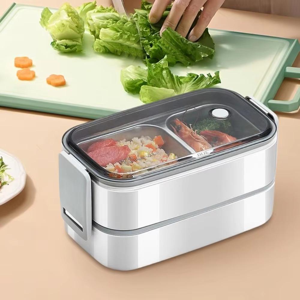 Compartments Food Container 304 Stainless Steel Food Storage Box Portable 2 Layer Lunch Box  Kids
