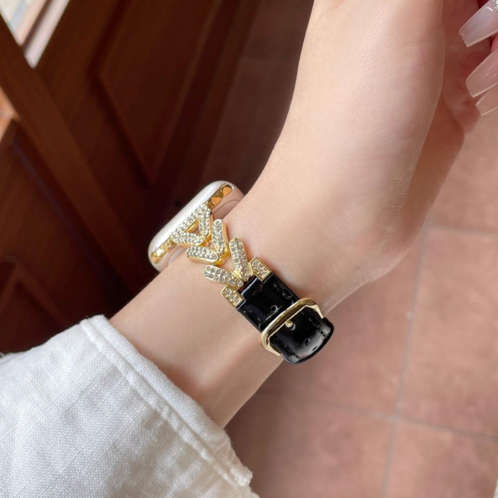 Diamond Leather Watch Straps For Apple Watch Ultra 49mm Metal Bracelet 45 44 41 38 40 42 46mm Women Jewelry Wristband for iWatch S11 10 9 8 SE3 Correa
