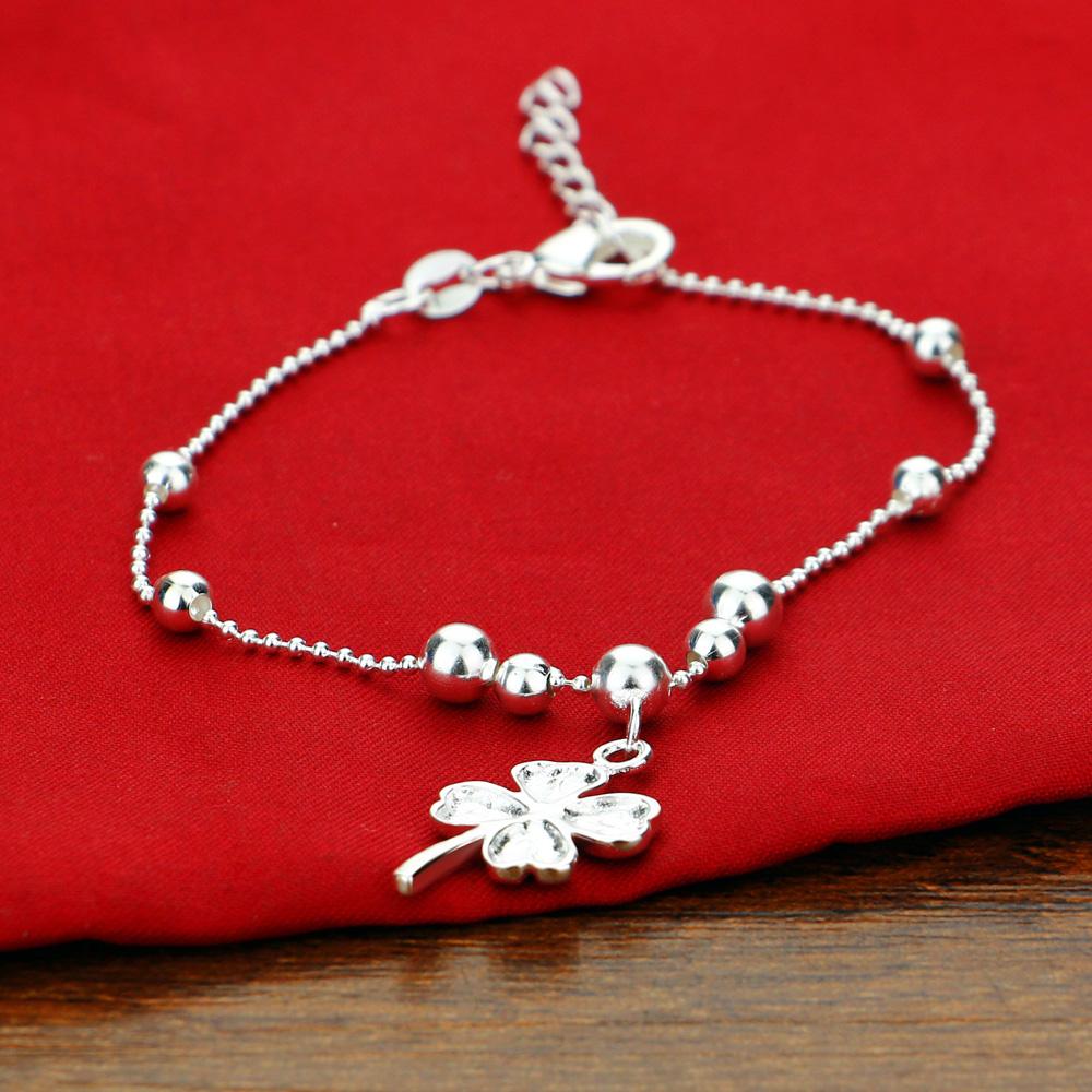 Böhmen Mode Klee Fußkettchen 100 % 925 Sterling Silber Fuß Strand Ball Fußkettchen Frauen & Mädchen Barfuß Kette Schmuck sommer Geschenk