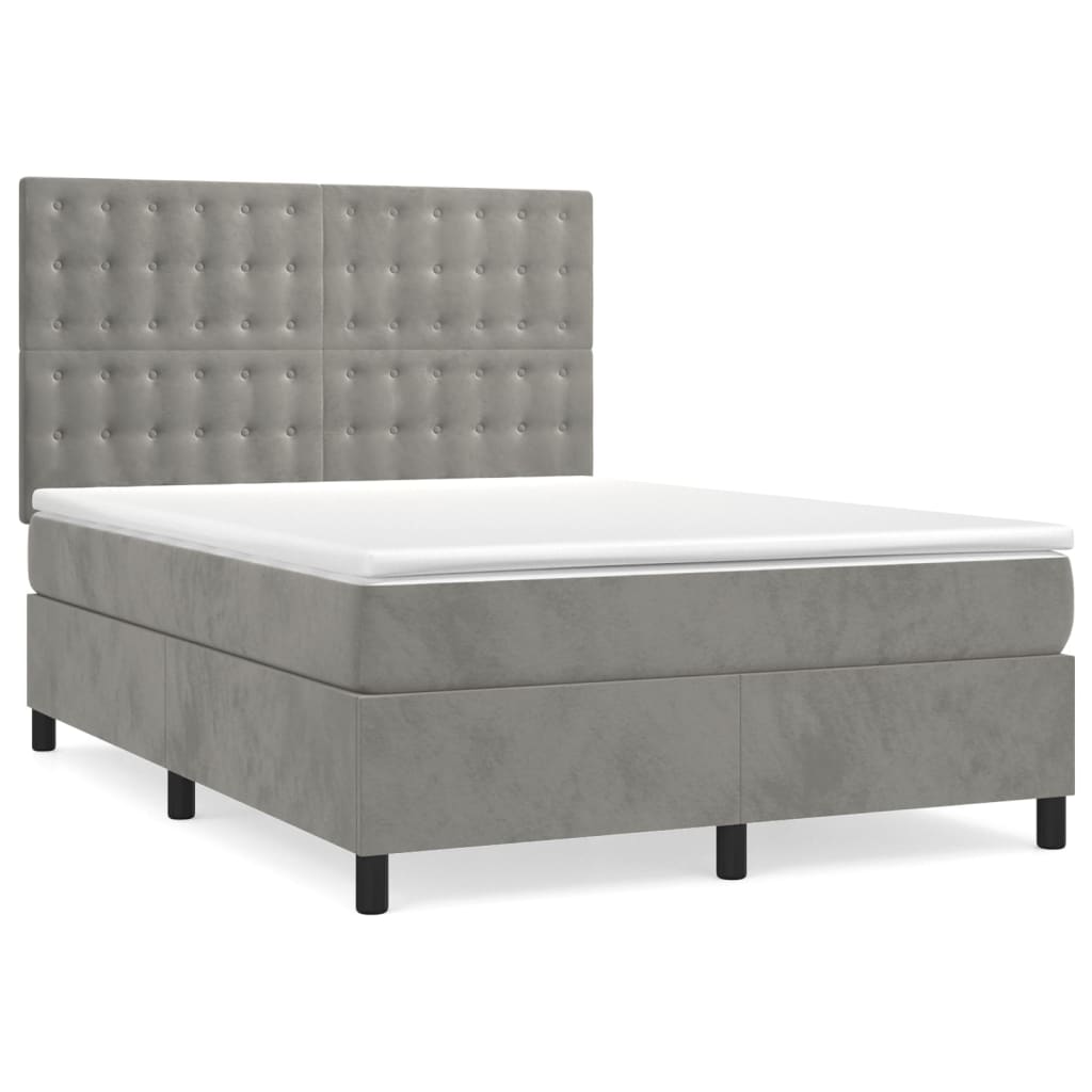 Vidaxl Letto Continentale Con Materasso, Grigio Chiaro, 140X190Cm, Velluto