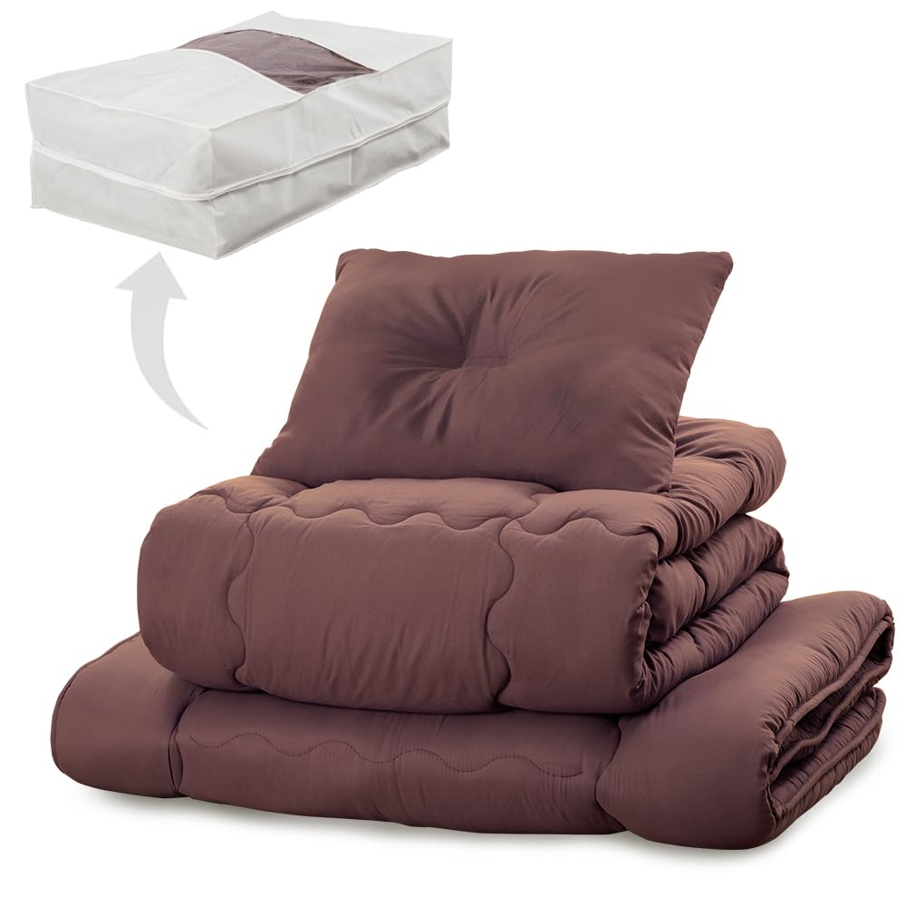 Iris Plaza and washable futon antibacterial and comes with a neat storage smooth and moist peach skin finish brown ready-to-use 4-piece set,