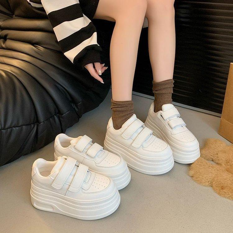 Thick-soled Heightening Dad Shoes Autumn Velcro Small Casual Velvet Cotton Shoes