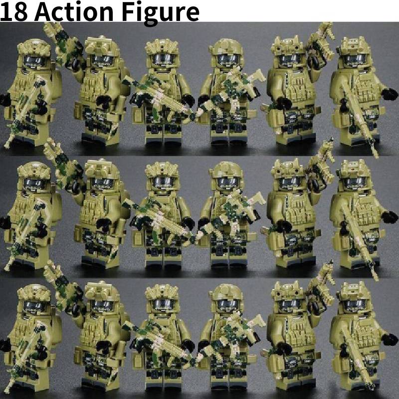 

Конструктор 18 шт. Военные фигурки Полиция Спецназ Куклы Пазл Игрушка Green Action Figure