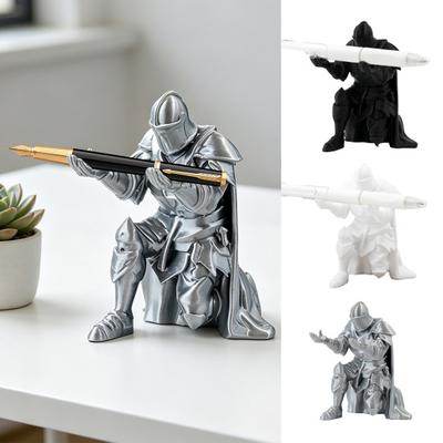 Medieval Knight Pen Holder Kneeling Knight In Armor Pencil Holder Desktop Decoration Fun Pen Holder Gift for Students Office Workers