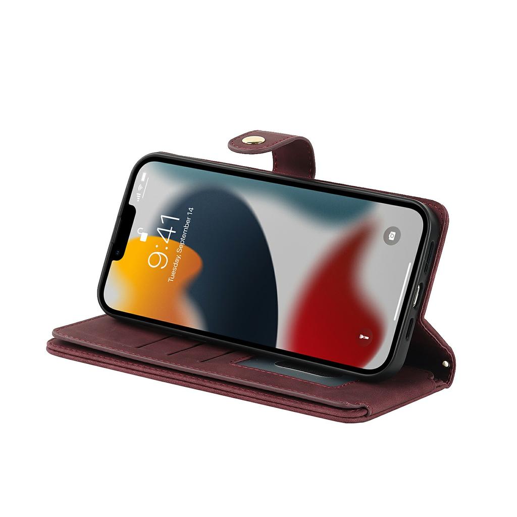 For iPhone 13 Pro Stand Case PU Leather Phone Cover with Straps/Zipper Wallet/Multiple Card Slots