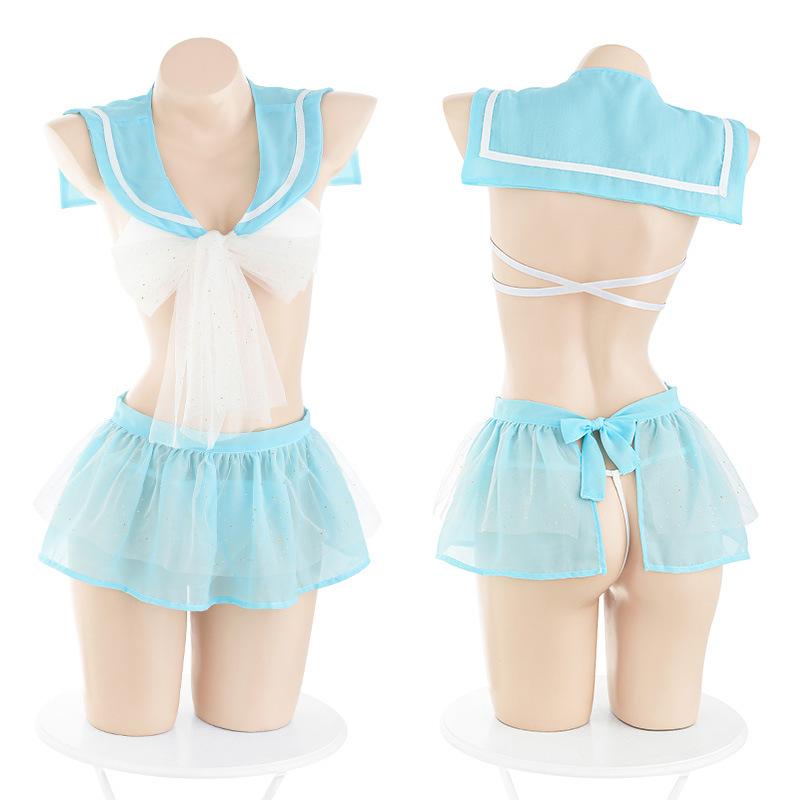 Pure school girl mesh lace-up split dress erotic underwear erotic underwear women's erotic passion