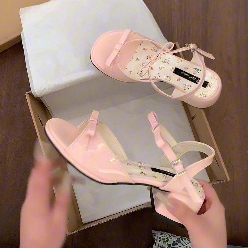 Fashion Summer Cover Toe Thick Heel Women Sandals Fashion Butterfly-knot Dress Shoes Women's Dancing Party Prom Sandalias