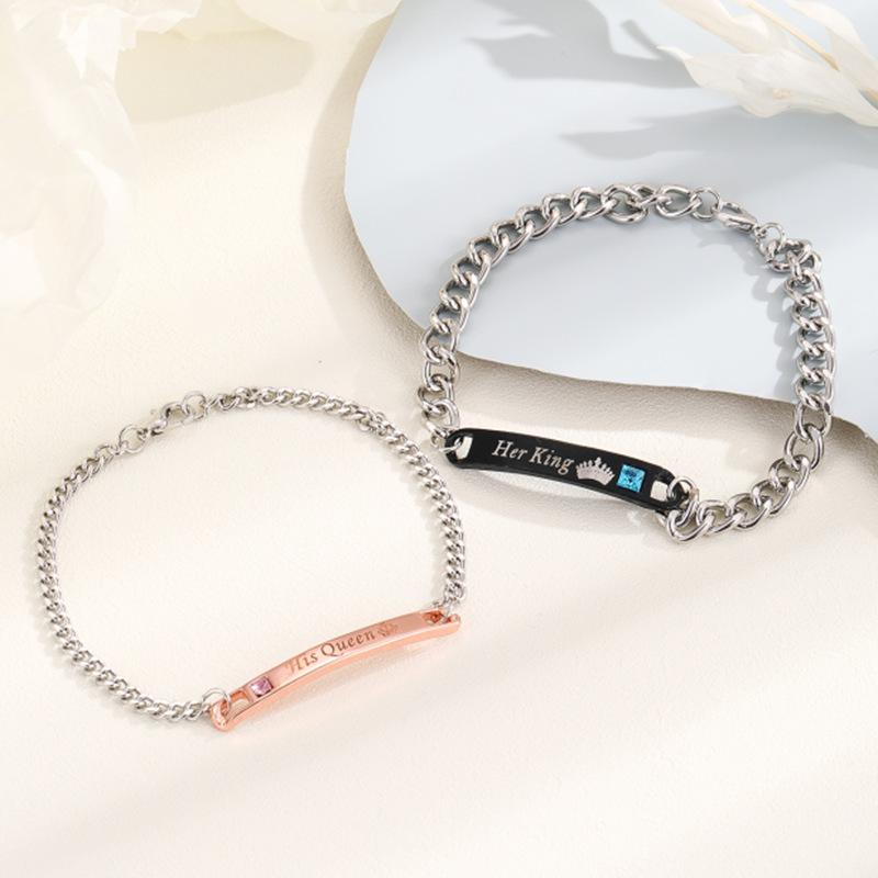 Her King His Queen Titanium Steel Couple Bracelets In Rose Gold and Black Enamel