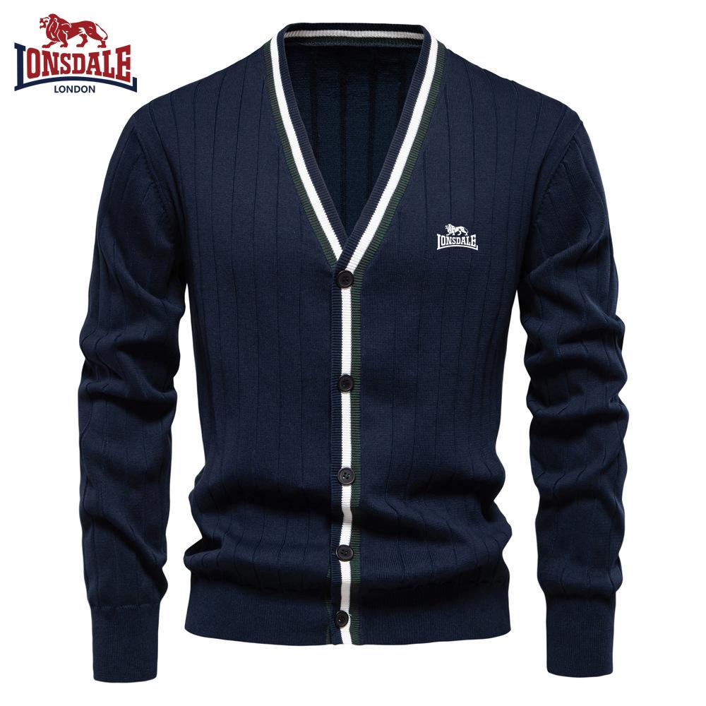 Lonsdale Autumn/Winter Embroidered New Cardigan Men's V-neck Long Sleeved Sweater Knitted Coat