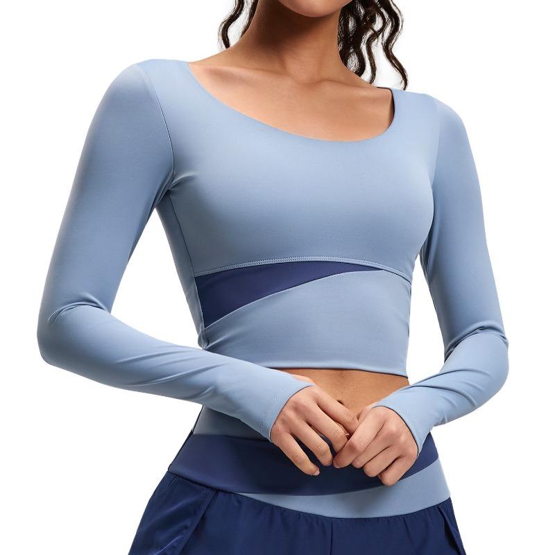 Women S Long Sleeve Tight Waist Exposed Yoga Top Slim Fit Sports Fitness Top