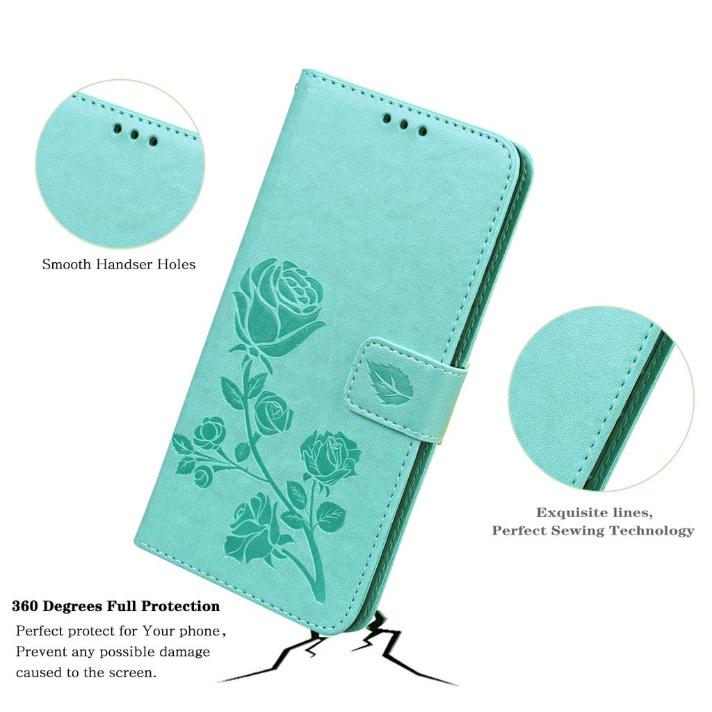 For iPhone 16 Pro Max Case Rose Pattern Leather Wallet Phone Cover with Strap