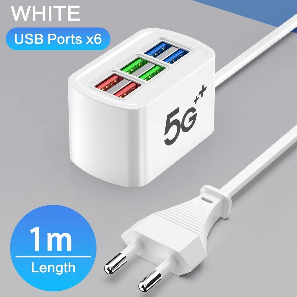 Universal Adapter Fast Quick Charging Head Socket Wall Charger Socket HUB Splitter Multi 6 Ports USB Phone Charger Power Strip