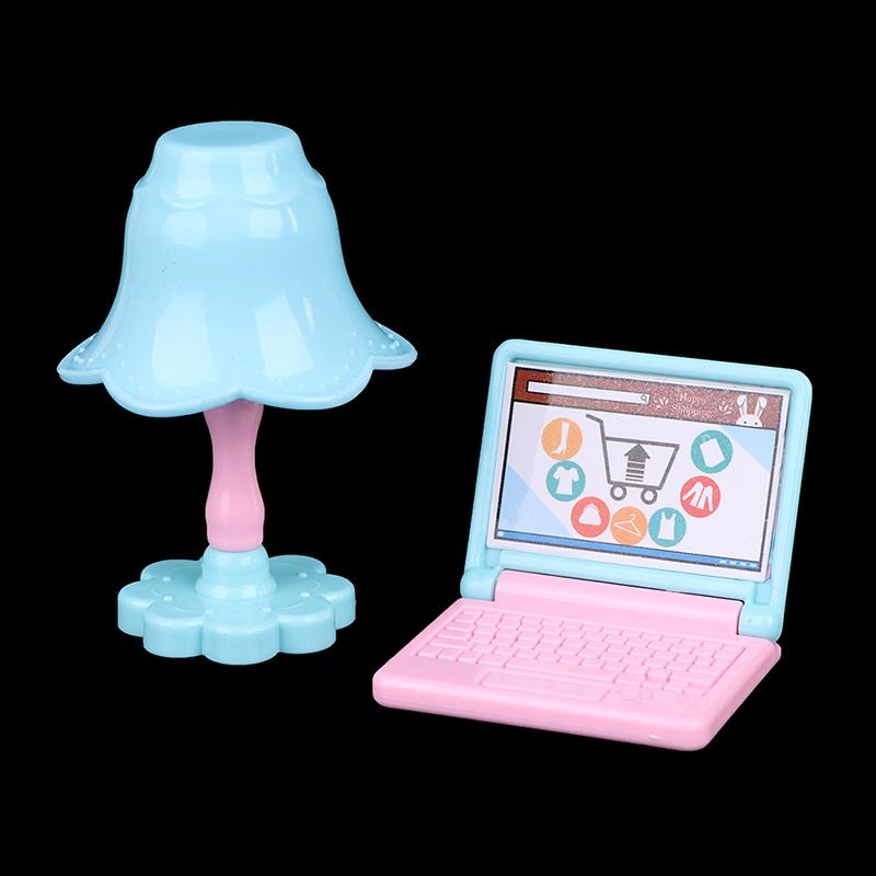 Doll Play Dollhouse Furniture Desk+Lamp+Laptop+Chair Accessories For 1/6 Doll