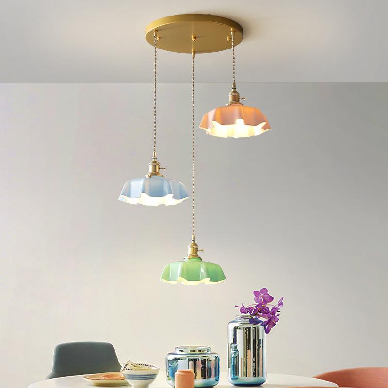 Retro French Cream Brass Pendant Lighting Restaurant  Glass Retro Brass Pendant Light Bay Window  Romantic Balcony Bedside Lamp