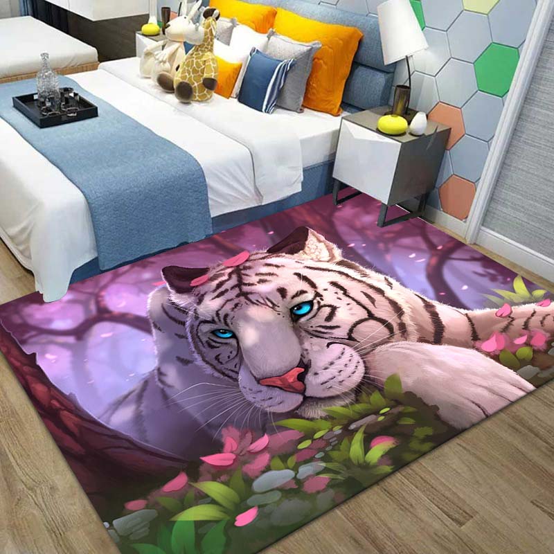 Tiger Print Rug Wild Animal Fur Pattern for Living Room Home Decor Area Rug Skin Fur Luxury Soft Carpet Perfectly In Bedroom