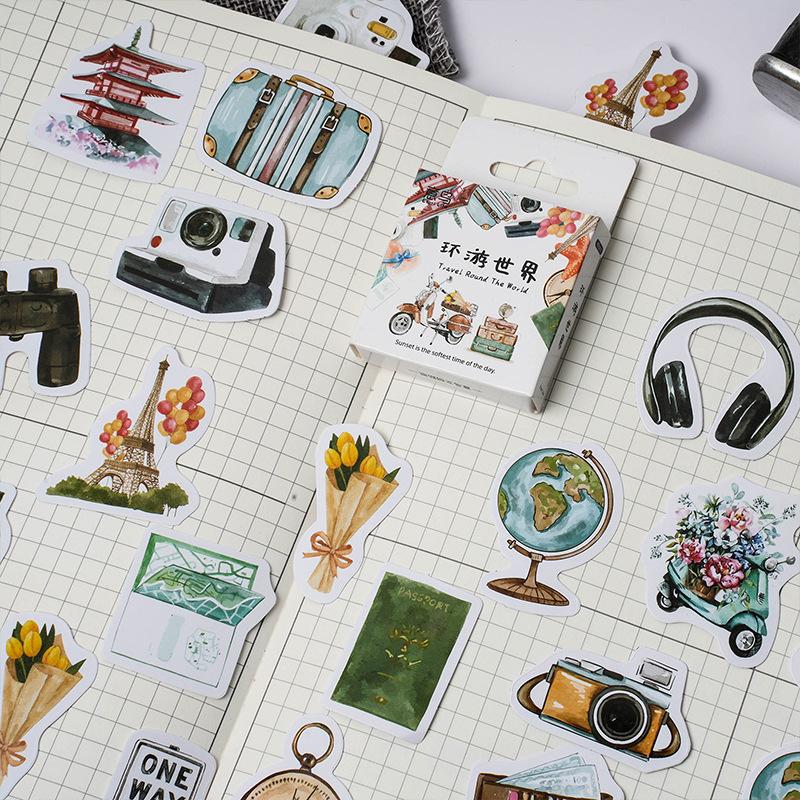 46pcs Vintage Travel Graffiti Decals Decorated Notebook Water Cup Diary Suitcase Guitar Classic Toy DIY Scrapbook Decals