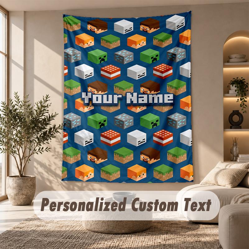 Minecraft Tapestry, Personalized Custom Text, Wall Hanging Tapestry For Living Room Home Wall Decor