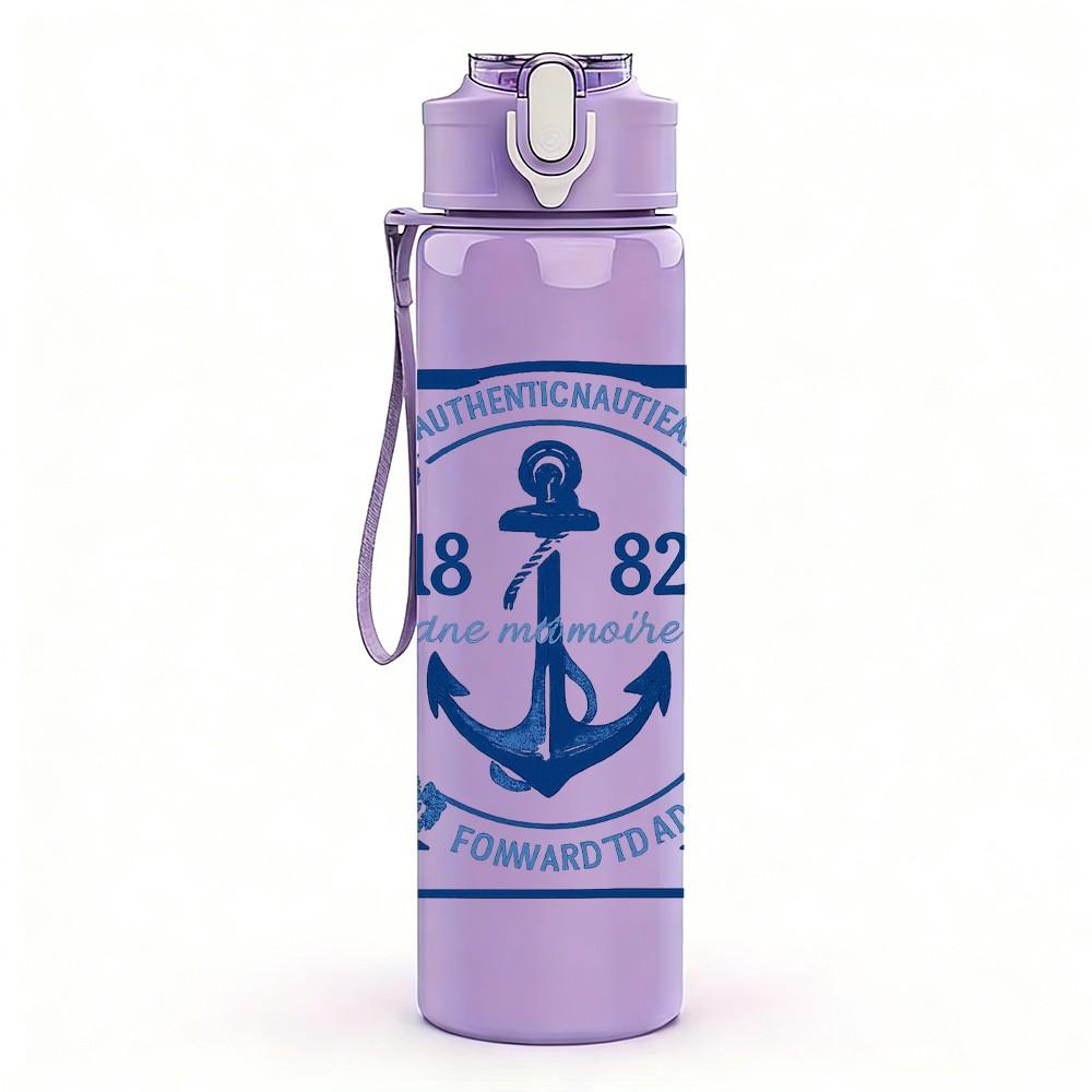 1PC Navy Anchor 1982 Badge Art 750ml Color Plastic Sports Water Bottle Leakproof Flip Straw Lid Suitable for Sports Office Home Use