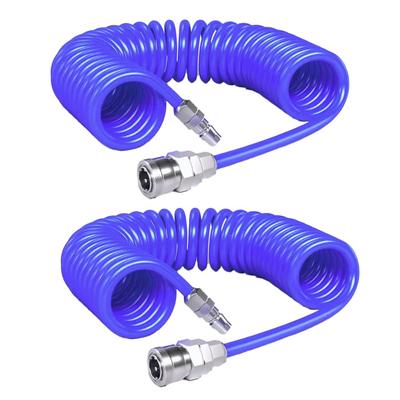 PLEAVIT Spiral Air Hose, 5mm Inner Diameter, 8mm Outer Diameter, 6m, One-Touch Coupler, PU Urethane, Blue, 2 Pieces