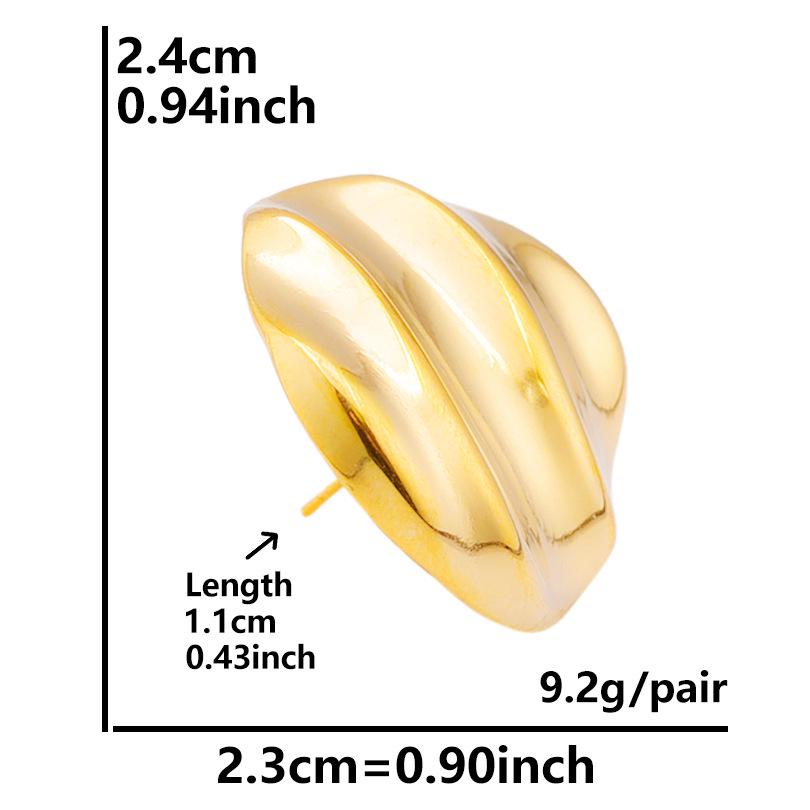 304 Stainless Steel Heart Stud Earrings - Pleated Irregular Design, 18k Gold Plated