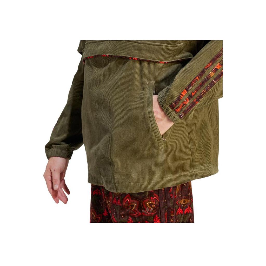 Adidas Originals Corduroy Hoodie Color Block Sports Jacket Men Jacket Olive-Green IS9570