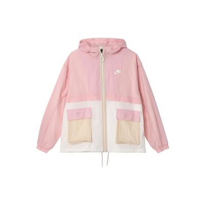 Color Block Logo Print Zip-Up Hoodie Women Jackets Pink DZ3036-630