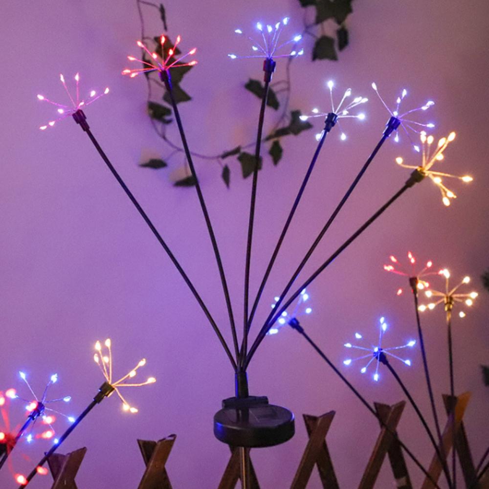 Oświetlenie ogrodowe solarne Wodoodporne oświetlenie fajerwerków solarnych z 8 trybami 60 diod LED Oświetlenie zasilane energią słoneczną do zewnętrznego podwórka Ścieżka ogrodowa Dekoracja zewnętrzna