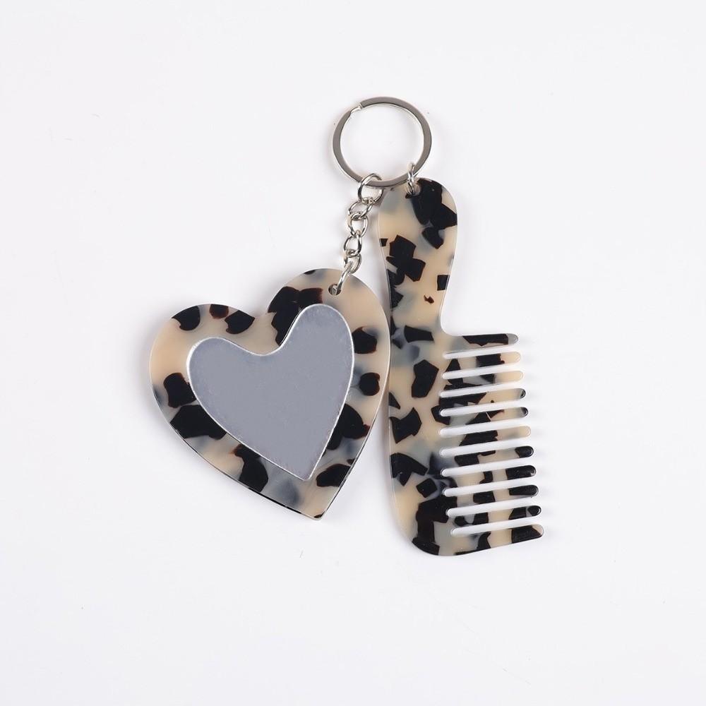 Mini Heart Comb Mirror Keychain Simple Car Keyring Creative Makeup Mirror Keychain Gift 07
