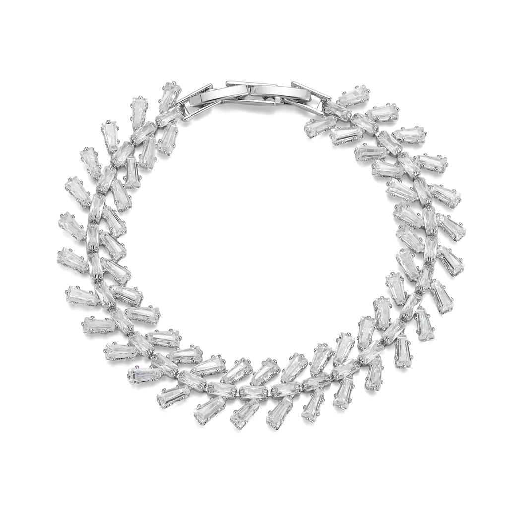 Tapered Baguette CZ Bracelet 14K White Gold Plated Brass 5A Zirconia Watch Clasp Decor Gathering Fashion Custom Bracelet