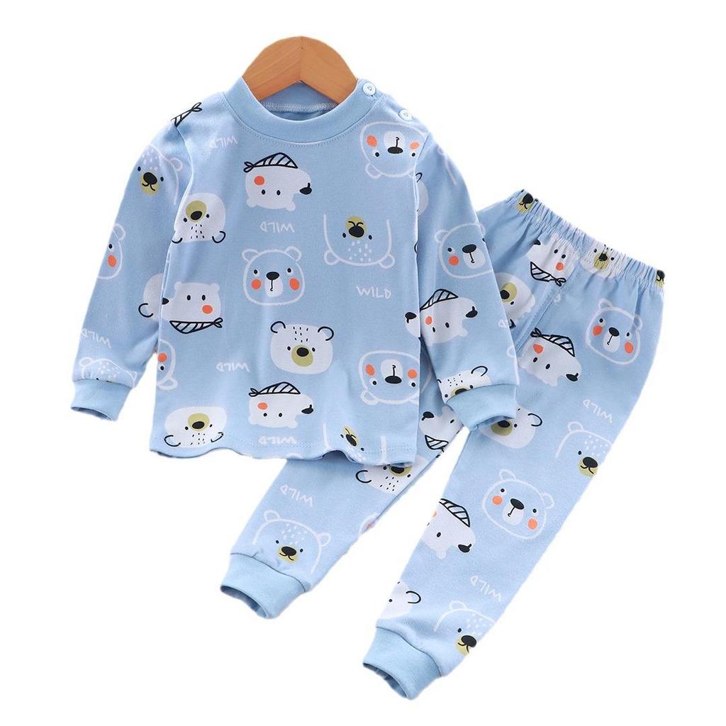 Conjunto de Pijama de Algodón Otoñal para Niños: Ropa de Casa Long John para Niños y Niñas