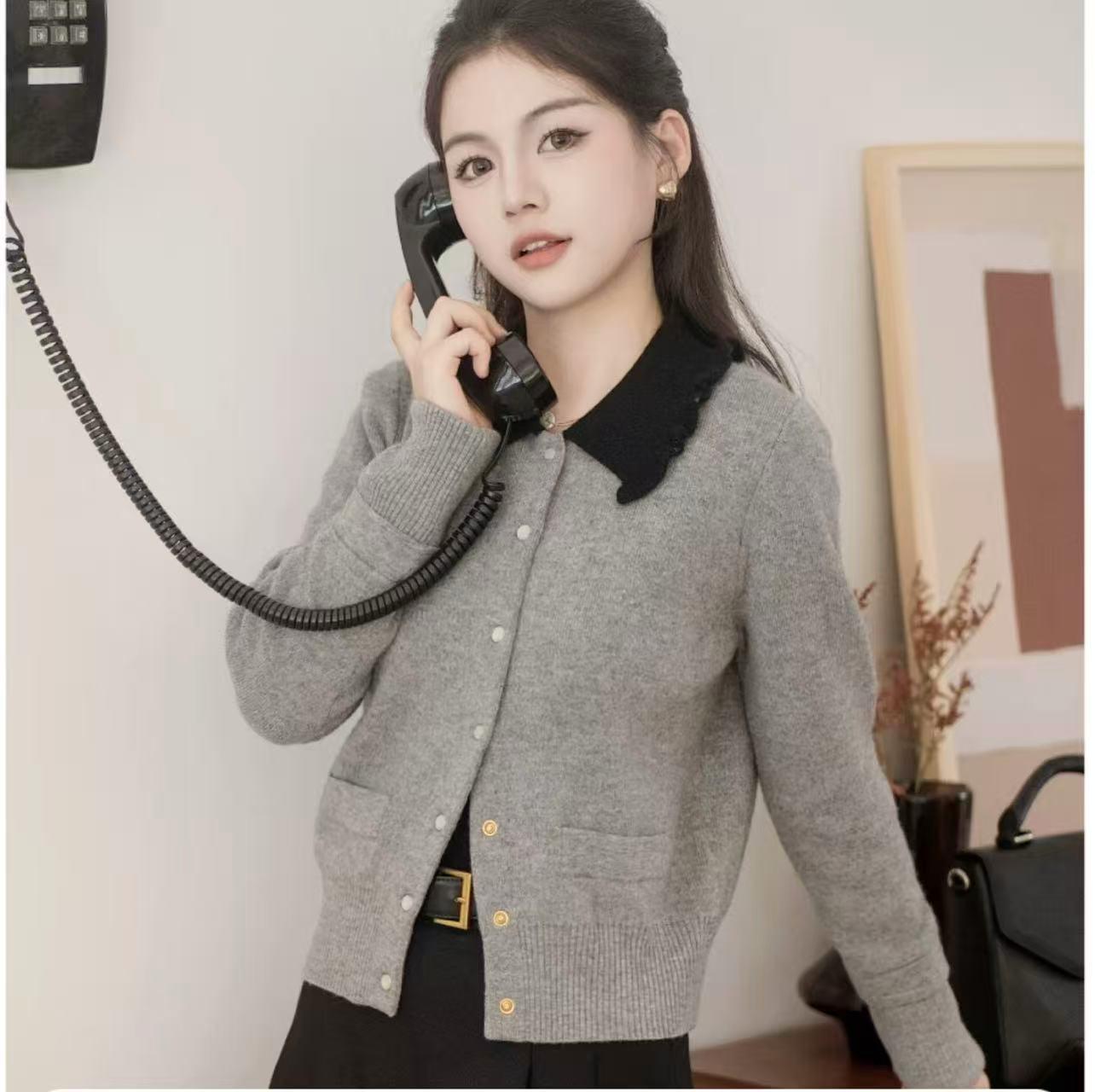 Осень/Зима Новинка Женский Короткий Вязаный Кардиган в Колледж-Стиле - Свободный Крой L