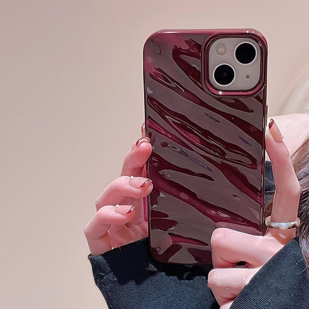 

для iPhone 16 15 14 Plus 13 12 11promax трехмерная плиссированная волна винно-бордовый высококачественный модный задняя мягкая крышка For iphone 17