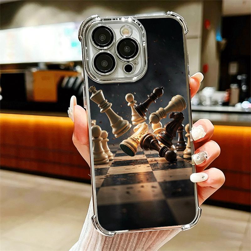 

Competitive Chess Game Plating Phone Case For Iphone 16 17 Pro Max Air 16E 14 15 Plus 12 13 Mini Anti-Fall Airabag Cover iPhone 12 Pro