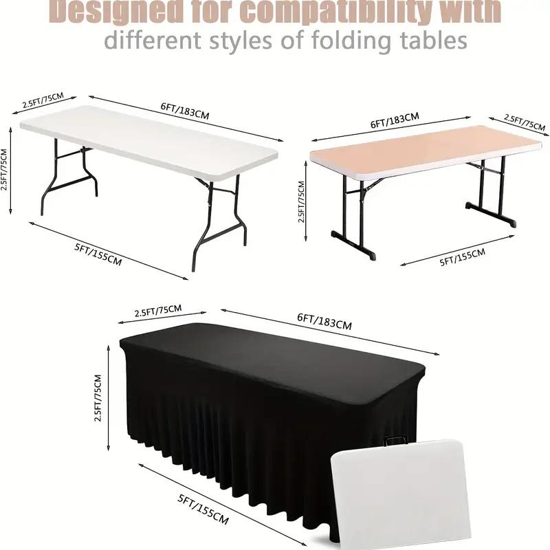 6ft, Rectangle Table Skirts, Polyester Fitted Table Covers, Black Table Cloth For 6 Ft Table With Skirt,Spandex Table Cover