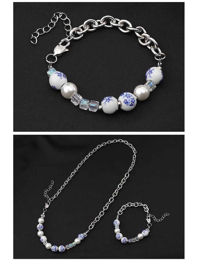 Original Blue & White Porcelain Titanium Steel Clavicle Chain: Chinese Style Hip Hop Necklace for Men & Women